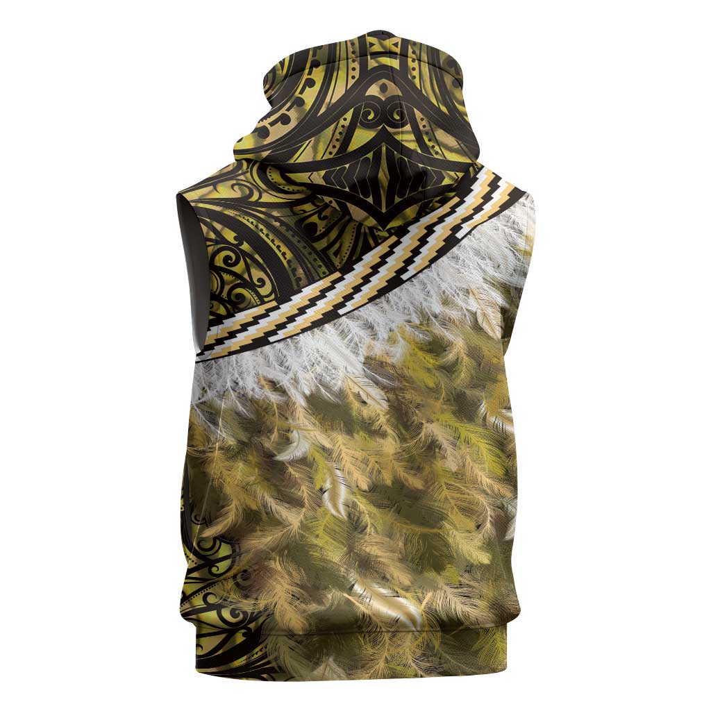 Yellow Traditional Cloak Aotearoa Sleeveless Hoodie Maori Paua Shell Korowai Pattern - Polynesian Pride