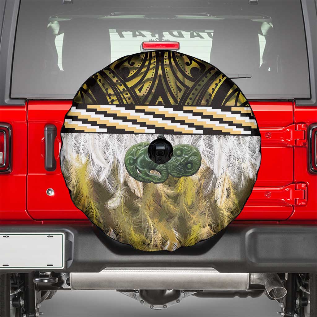 Yellow Traditional Cloak Aotearoa Spare Tire Cover Maori Paua Shell Korowai Pattern