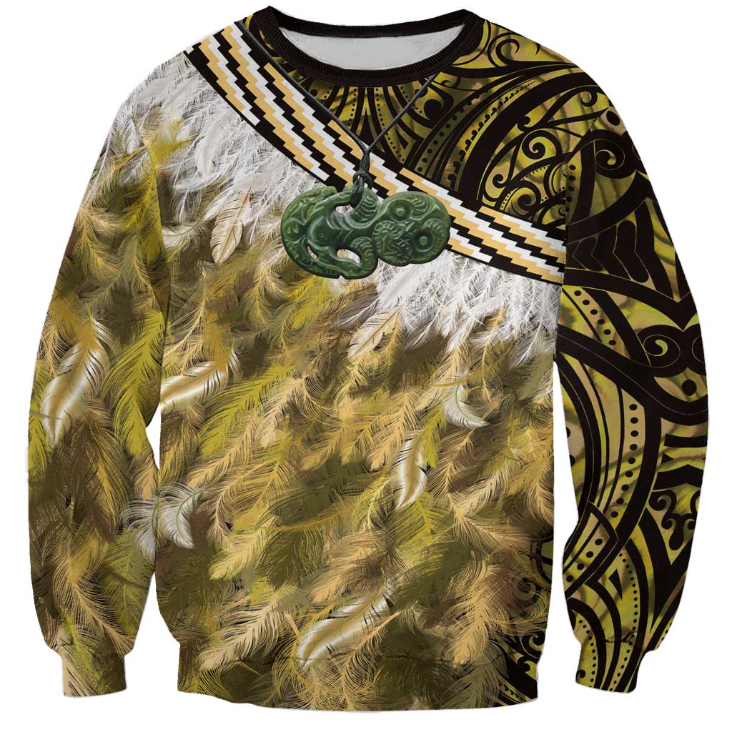 Yellow Traditional Cloak Aotearoa Sweatshirt Maori Paua Shell Korowai Pattern LT14 Unisex Yellow - Polynesian Pride