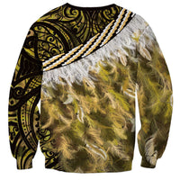 Yellow Traditional Cloak Aotearoa Sweatshirt Maori Paua Shell Korowai Pattern
