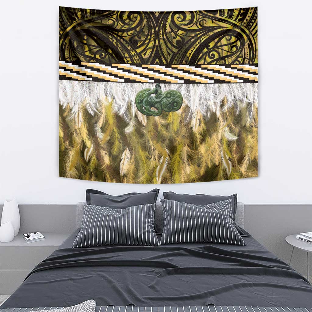Yellow Traditional Cloak Aotearoa Tapestry Maori Paua Shell Korowai Pattern