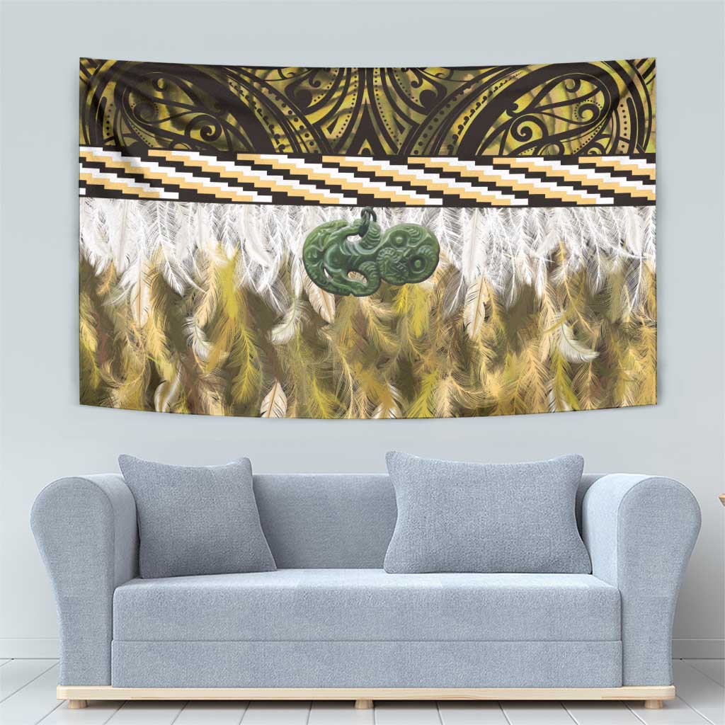 Yellow Traditional Cloak Aotearoa Tapestry Maori Paua Shell Korowai Pattern