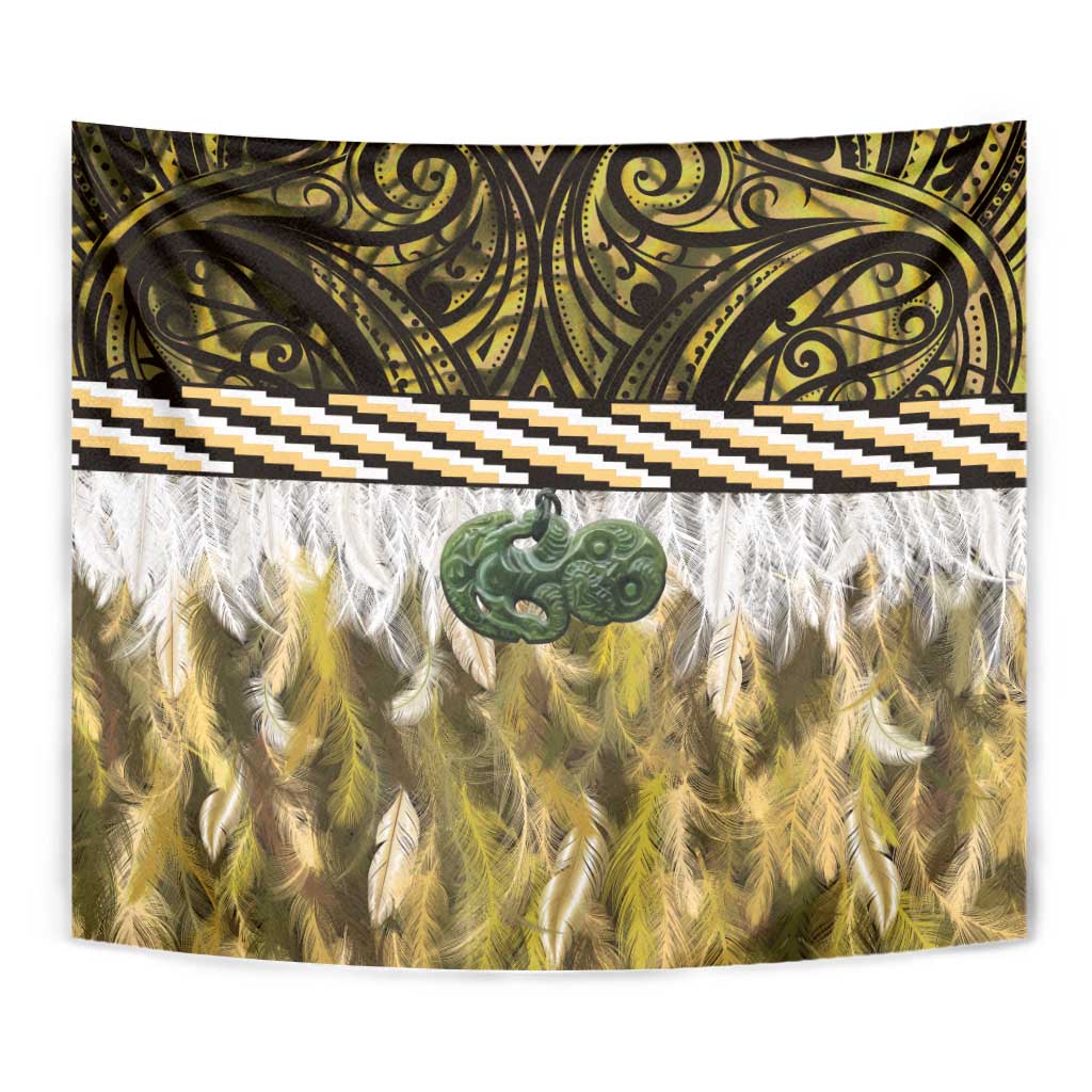 Yellow Traditional Cloak Aotearoa Tapestry Maori Paua Shell Korowai Pattern