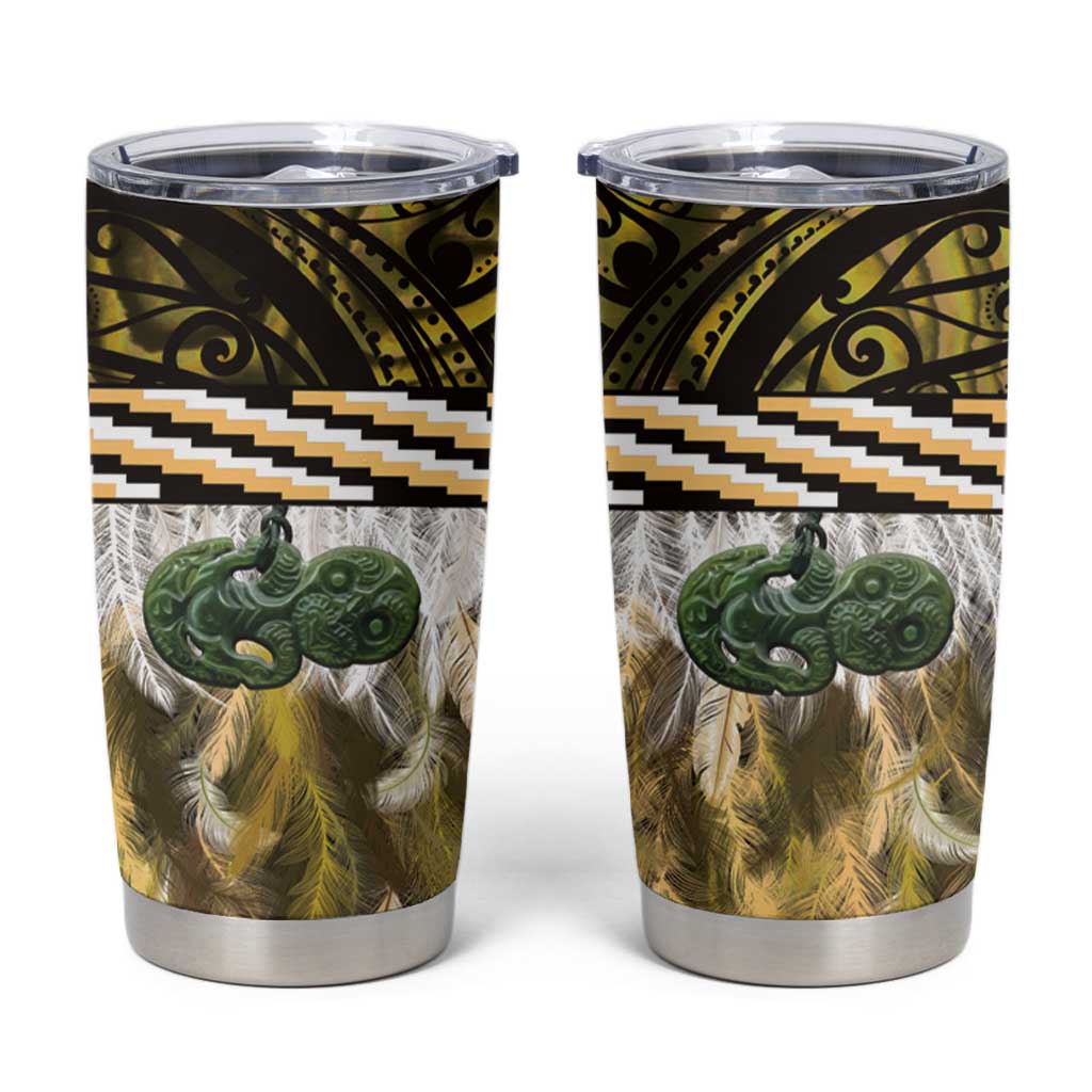 Yellow Traditional Cloak Aotearoa Tumbler Cup Maori Paua Shell Korowai Pattern LT14 Yellow - Polynesian Pride