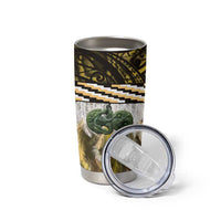 Yellow Traditional Cloak Aotearoa Tumbler Cup Maori Paua Shell Korowai Pattern LT14 - Polynesian Pride