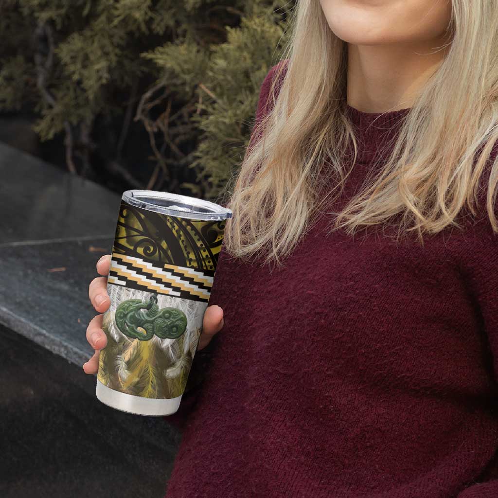 Yellow Traditional Cloak Aotearoa Tumbler Cup Maori Paua Shell Korowai Pattern LT14 - Polynesian Pride