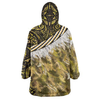 Yellow Traditional Cloak Aotearoa Wearable Blanket Hoodie Maori Paua Shell Korowai Pattern