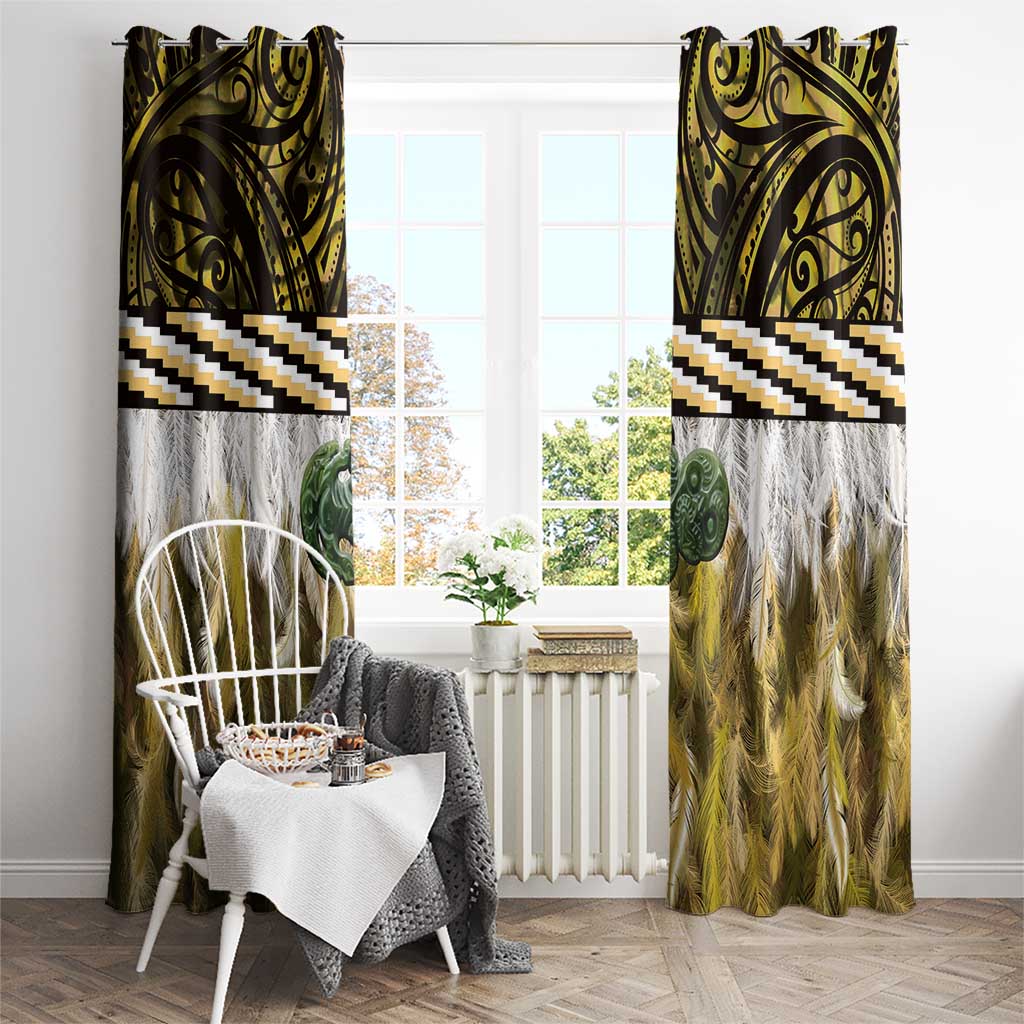 Yellow Traditional Cloak Aotearoa Window Curtain Maori Paua Shell Korowai Pattern LT14 - Polynesian Pride