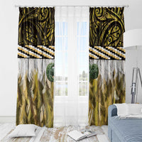 Yellow Traditional Cloak Aotearoa Window Curtain Maori Paua Shell Korowai Pattern LT14 - Polynesian Pride