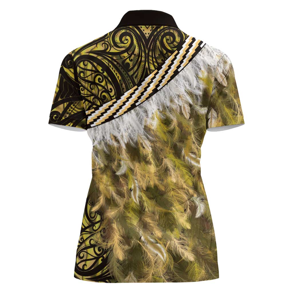 Yellow Traditional Cloak Aotearoa Women Polo Shirt Maori Paua Shell Korowai Pattern