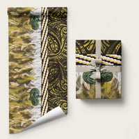 Yellow Traditional Cloak Aotearoa Wrapping Paper Maori Paua Shell Korowai Pattern - Polynesian Pride