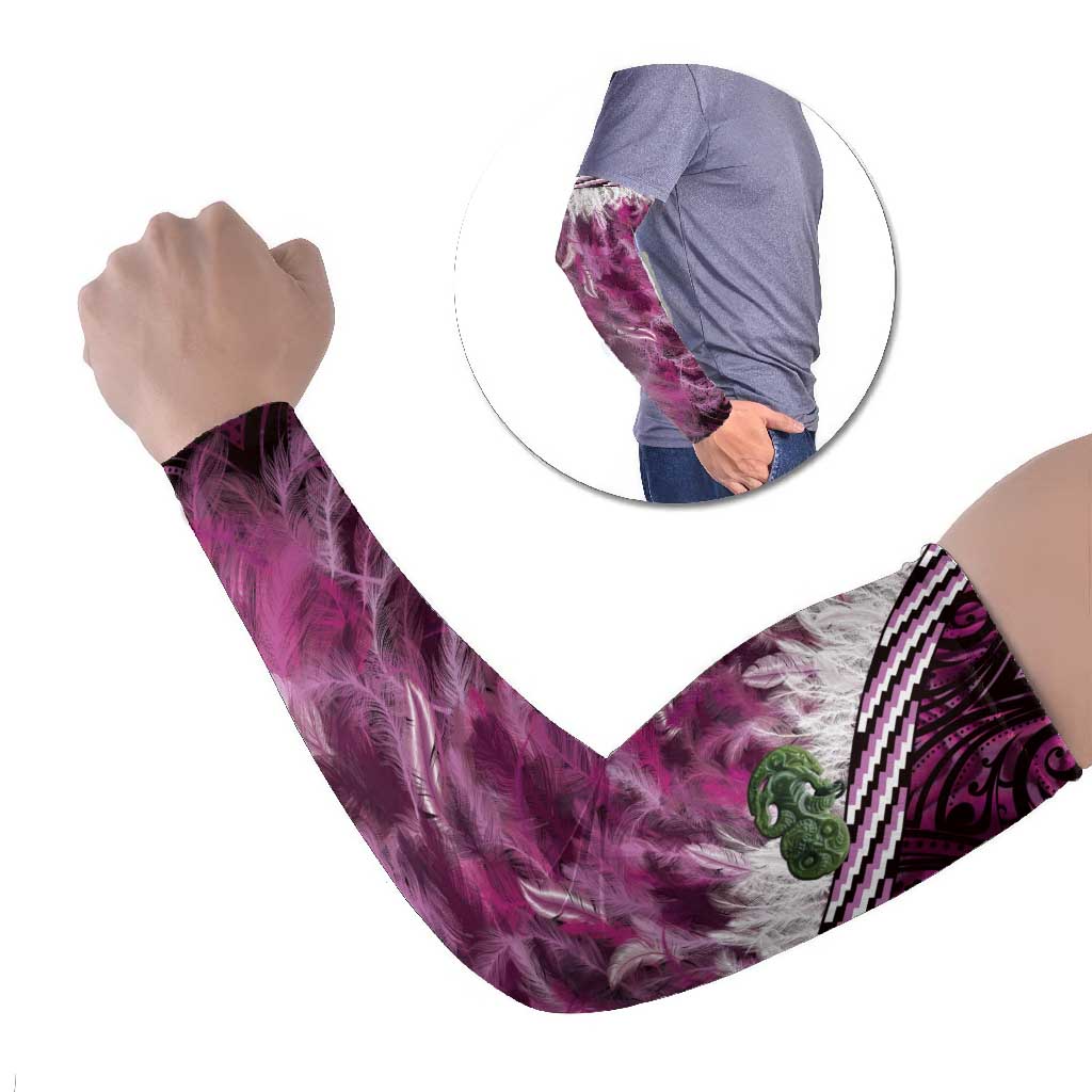 Pink Traditional Cloak Aotearoa Arm Sleeves Maori Paua Shell Korowai Pattern - Polynesian Pride