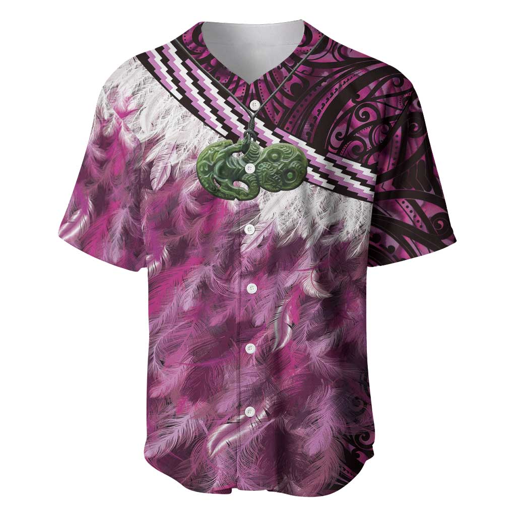 Pink Traditional Cloak Aotearoa Baseball Jersey Maori Paua Shell Korowai Pattern LT14 Pink - Polynesian Pride