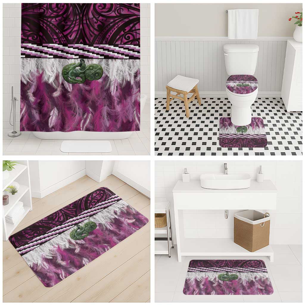 Pink Traditional Cloak Aotearoa Bathroom Set Maori Paua Shell Korowai Pattern - Polynesian Pride