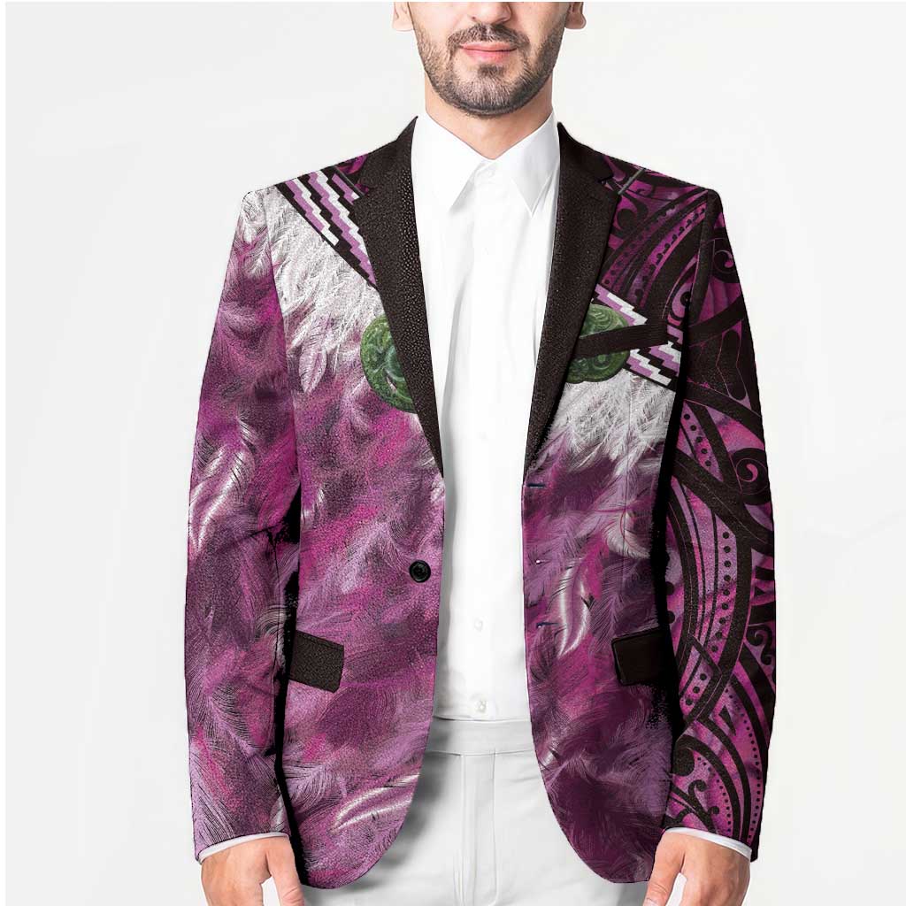 Pink Traditional Cloak Aotearoa Blazer Maori Paua Shell Korowai Pattern LT14 - Polynesian Pride
