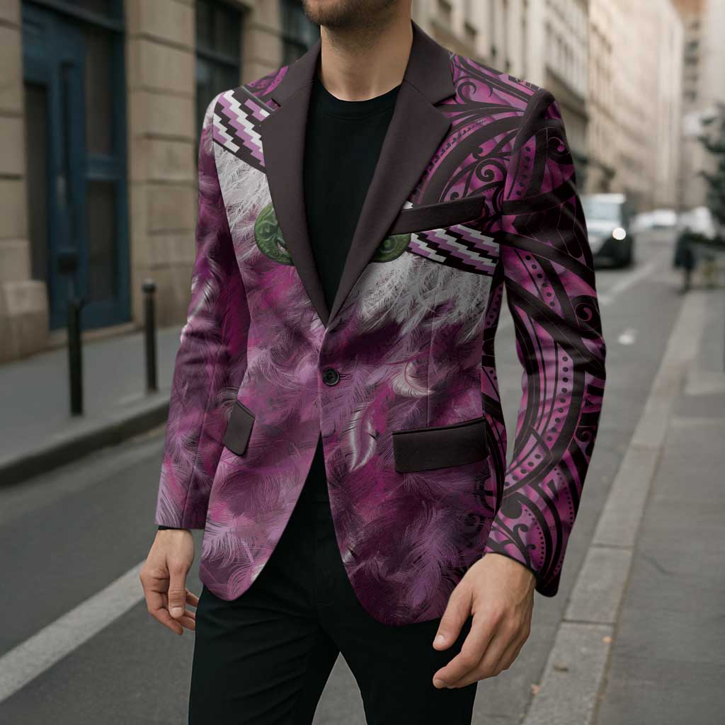 Pink Traditional Cloak Aotearoa Blazer Maori Paua Shell Korowai Pattern LT14 - Polynesian Pride