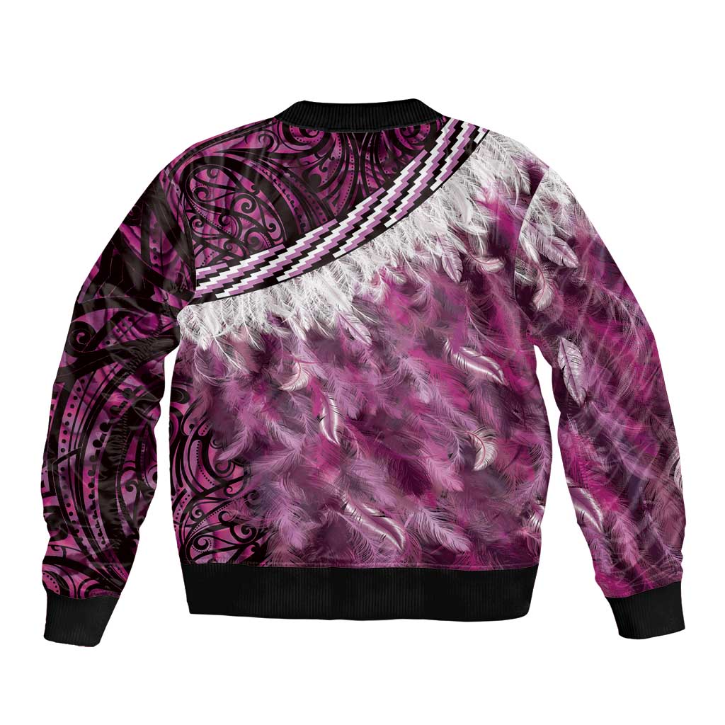 Pink Traditional Cloak Aotearoa Bomber Jacket Maori Paua Shell Korowai Pattern LT14 - Polynesian Pride