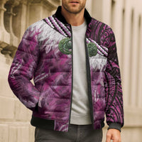 Pink Traditional Cloak Aotearoa Bomber Puffer Jacket Maori Paua Shell Korowai Pattern - Polynesian Pride
