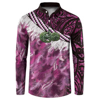 Pink Traditional Cloak Aotearoa Button Sweatshirt Maori Paua Shell Korowai Pattern