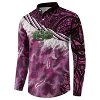 Pink Traditional Cloak Aotearoa Button Sweatshirt Maori Paua Shell Korowai Pattern
