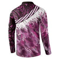 Pink Traditional Cloak Aotearoa Button Sweatshirt Maori Paua Shell Korowai Pattern