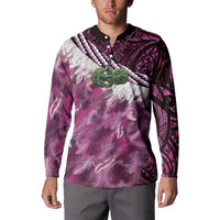 Pink Traditional Cloak Aotearoa Button Sweatshirt Maori Paua Shell Korowai Pattern