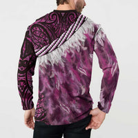 Pink Traditional Cloak Aotearoa Button Sweatshirt Maori Paua Shell Korowai Pattern