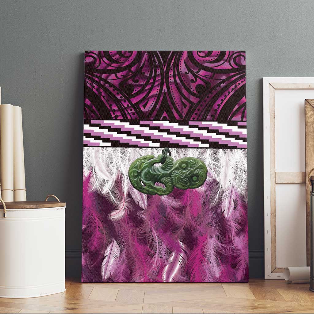 Pink Traditional Cloak Aotearoa Canvas Wall Art Maori Paua Shell Korowai Pattern