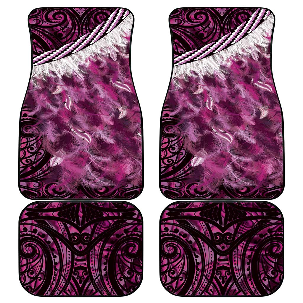 Pink Traditional Cloak Aotearoa Car Mats Maori Paua Shell Korowai Pattern