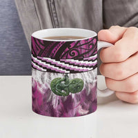 Pink Traditional Cloak Aotearoa Ceramic Mug Maori Paua Shell Korowai Pattern - Polynesian Pride