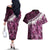 Pink Traditional Cloak Aotearoa Couples Matching Off The Shoulder Long Sleeve Dress and Hawaiian Shirt Maori Paua Shell Korowai Pattern