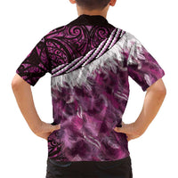 Pink Traditional Cloak Aotearoa Family Matching Long Sleeve Bodycon Dress and Hawaiian Shirt Maori Paua Shell Korowai Pattern