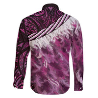 Pink Traditional Cloak Aotearoa Family Matching Long Sleeve Bodycon Dress and Hawaiian Shirt Maori Paua Shell Korowai Pattern