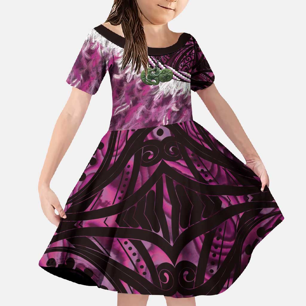 Pink Traditional Cloak Aotearoa Family Matching Mermaid Dress and Hawaiian Shirt Maori Paua Shell Korowai Pattern