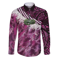 Pink Traditional Cloak Aotearoa Family Matching Mermaid Dress and Hawaiian Shirt Maori Paua Shell Korowai Pattern