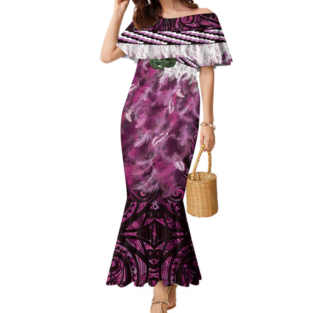 Pink Traditional Cloak Aotearoa Family Matching Mermaid Dress and Hawaiian Shirt Maori Paua Shell Korowai Pattern