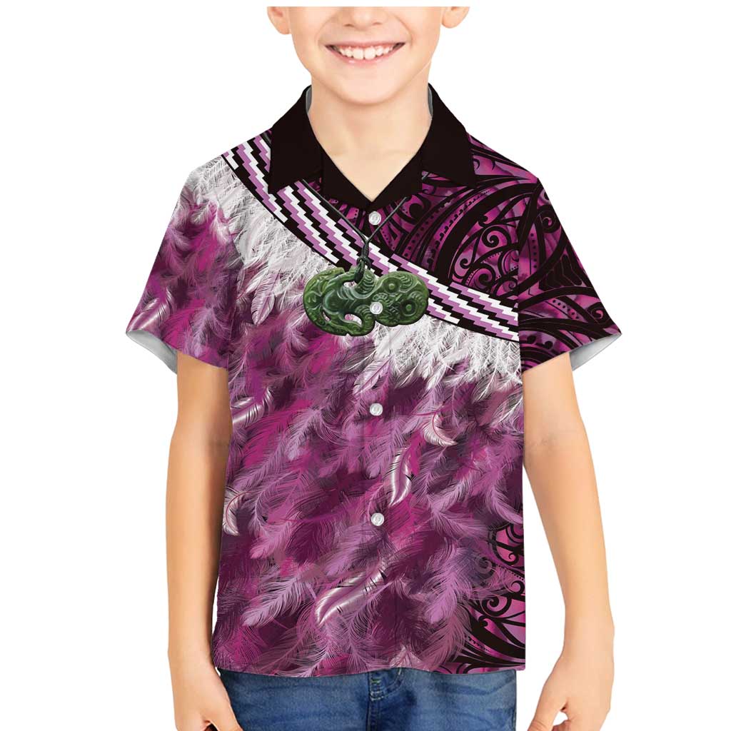 Pink Traditional Cloak Aotearoa Family Matching Mermaid Dress and Hawaiian Shirt Maori Paua Shell Korowai Pattern