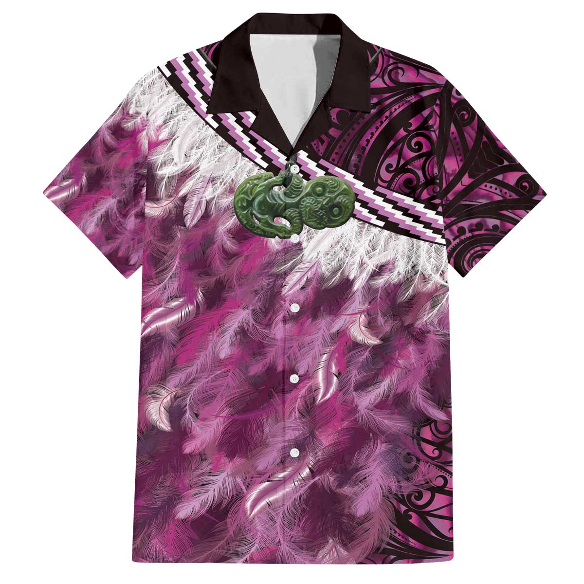 Pink Traditional Cloak Aotearoa Family Matching Off The Shoulder Long Sleeve Dress and Hawaiian Shirt Maori Paua Shell Korowai Pattern