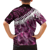 Pink Traditional Cloak Aotearoa Family Matching Short Sleeve Bodycon Dress and Hawaiian Shirt Maori Paua Shell Korowai Pattern