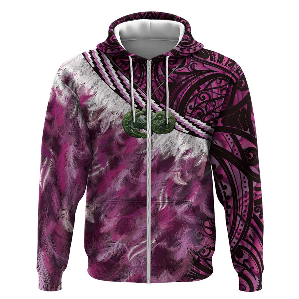 Pink Traditional Cloak Aotearoa Hoodie Maori Paua Shell Korowai Pattern
