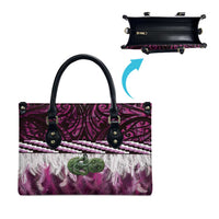 Pink Traditional Cloak Aotearoa Leather Bag Maori Paua Shell Korowai Pattern - Polynesian Pride