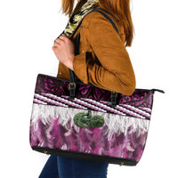 Pink Traditional Cloak Aotearoa Leather Tote Bag Maori Paua Shell Korowai Pattern LT14 Pink - Polynesian Pride