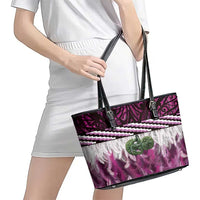 Pink Traditional Cloak Aotearoa Leather Tote Bag Maori Paua Shell Korowai Pattern LT14 - Polynesian Pride