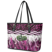 Pink Traditional Cloak Aotearoa Leather Tote Bag Maori Paua Shell Korowai Pattern LT14 - Polynesian Pride