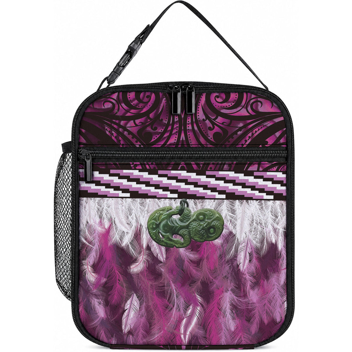 Pink Traditional Cloak Aotearoa Lunch Bag Maori Paua Shell Korowai Pattern LT14 10.2 × 8.3 × 4.3 inch Pink - Polynesian Pride