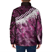 Pink Traditional Cloak Aotearoa Padded Jacket Maori Paua Shell Korowai Pattern - Polynesian Pride