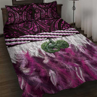 Pink Traditional Cloak Aotearoa Quilt Bed Set Maori Paua Shell Korowai Pattern