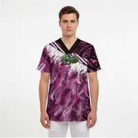 Pink Traditional Cloak Aotearoa Scrub Top Maori Paua Shell Korowai Pattern - Polynesian Pride