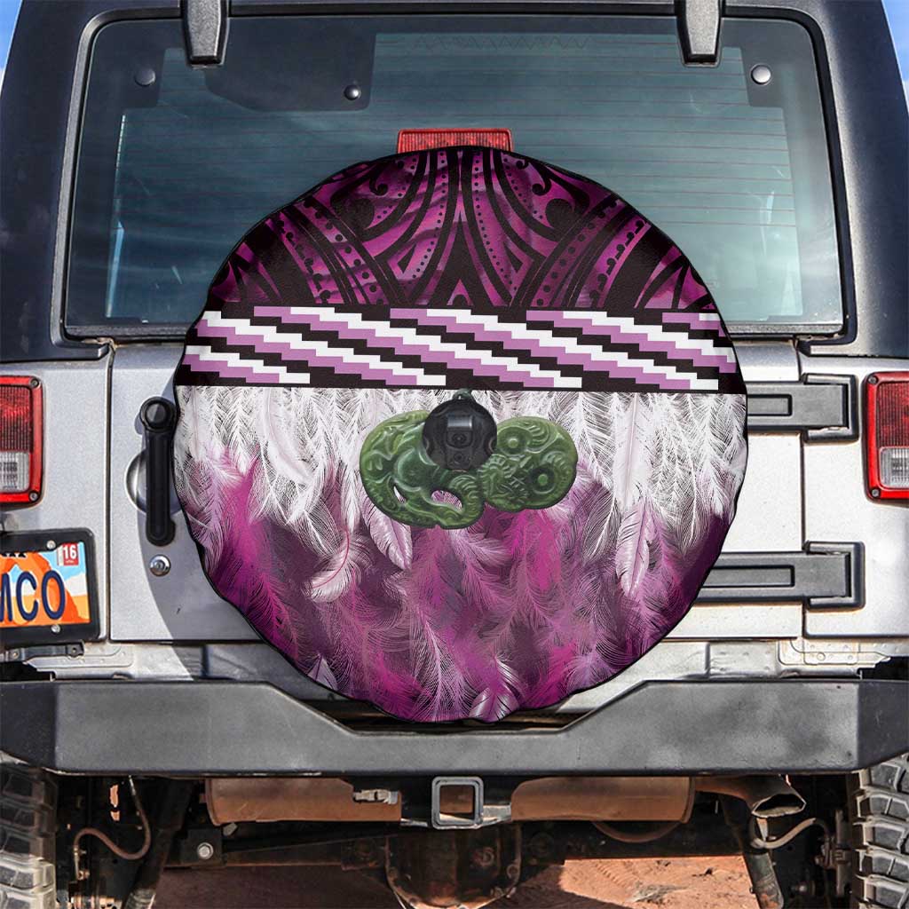 Pink Traditional Cloak Aotearoa Spare Tire Cover Maori Paua Shell Korowai Pattern