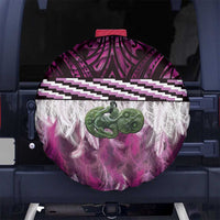 Pink Traditional Cloak Aotearoa Spare Tire Cover Maori Paua Shell Korowai Pattern